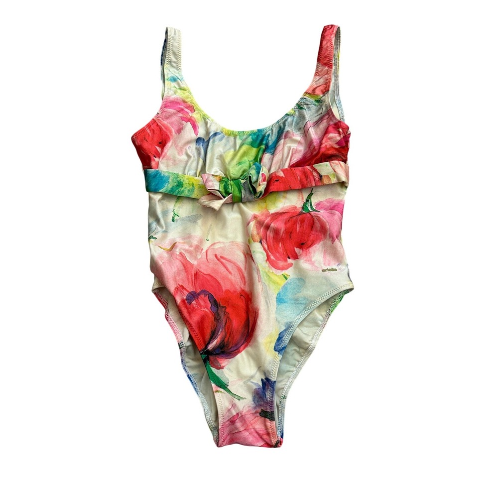 Ariella One Piece Swimsuit Womens XS Multicolor Excellent Floral Bow Vintage
